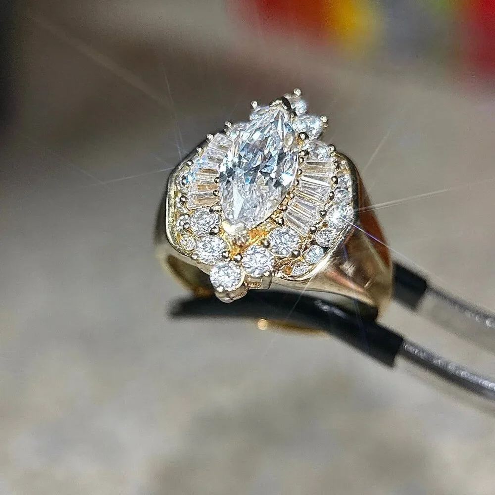 925 Gold Vermeil Large Marquis Cut‎ Center Gem Ring